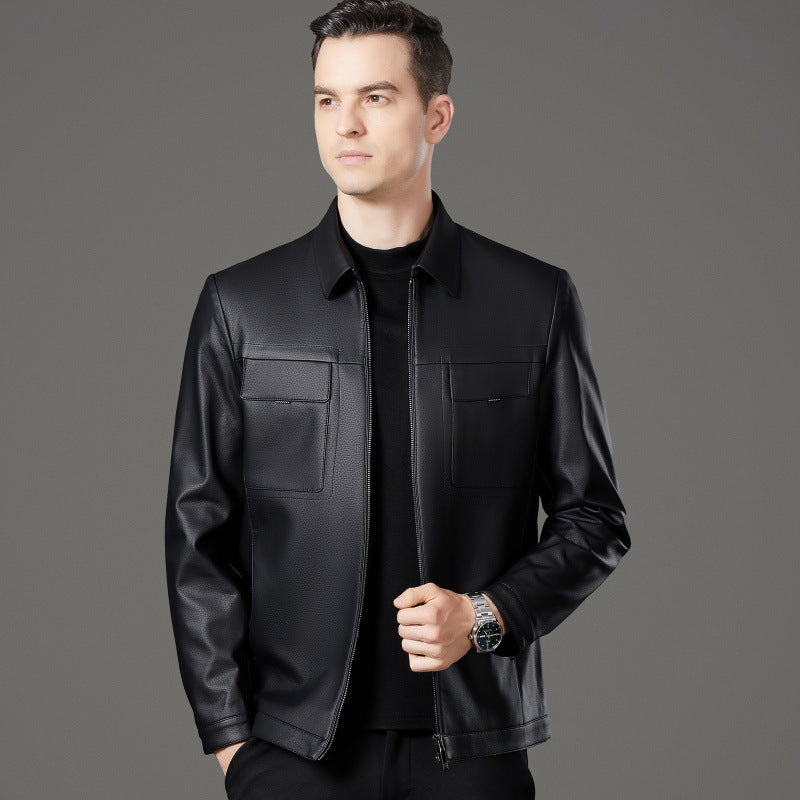 Elegant synthetic leather jacket for men with practical pockets Chic and Style