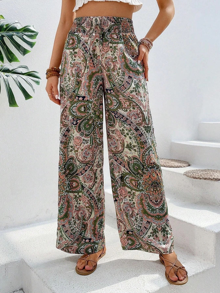 Wide Palazzo Pants for Women with an Elegant Paisley Pattern Lune London