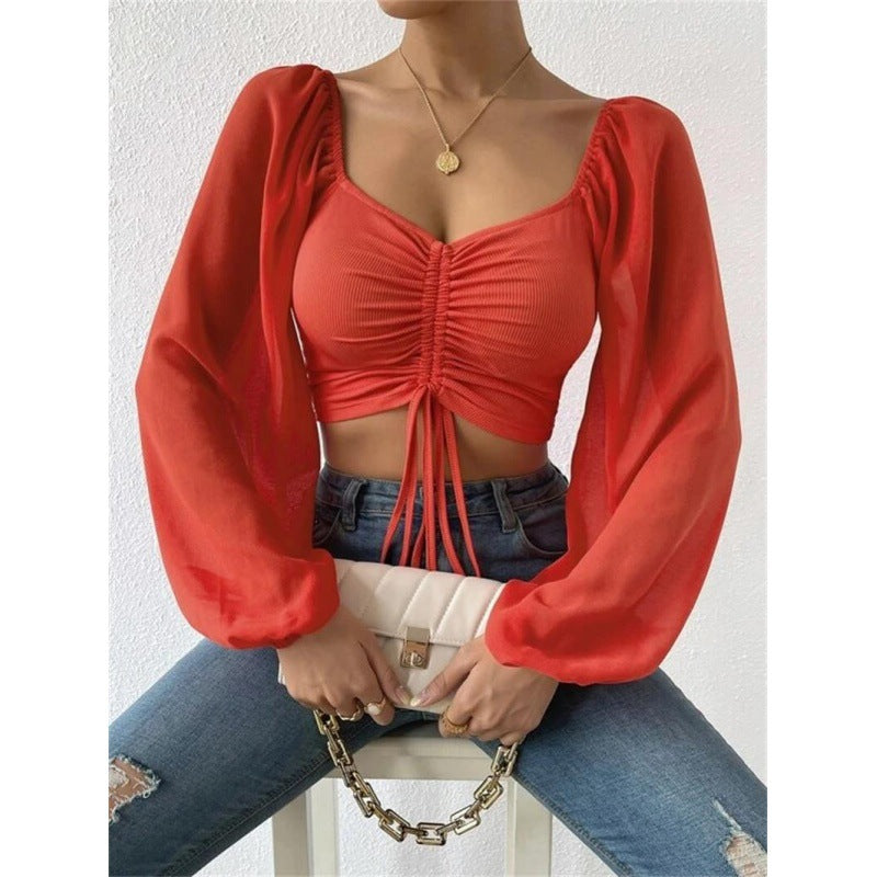 Trendy top for women with ruffles and long puff sleeves Lune London