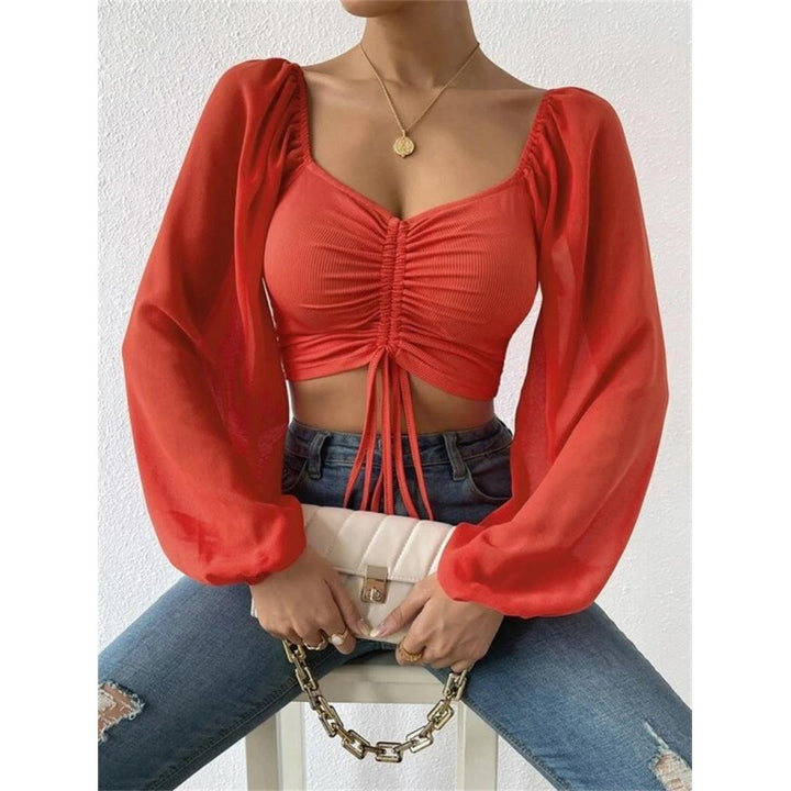 Trendy top for women with ruffles and long puff sleeves Lune London