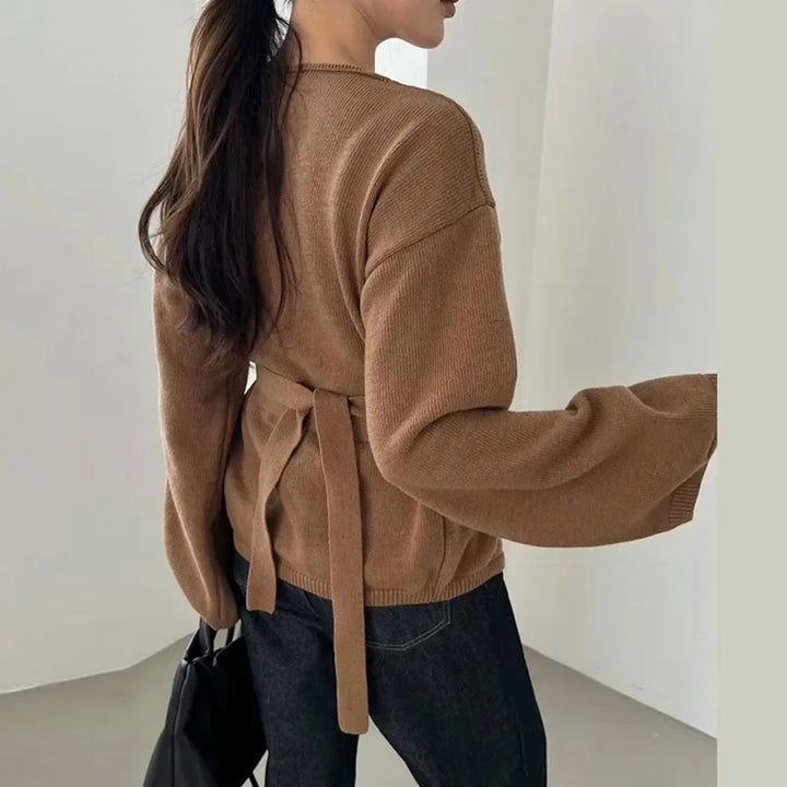 Women Elegant knit coat with wrap design Lune London