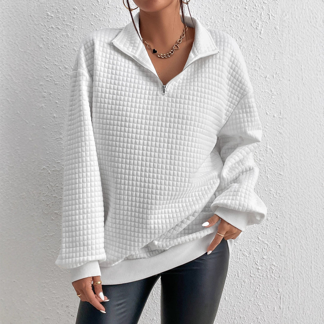 Casual sweatshirt for women with high collar and embossed pattern Lune London