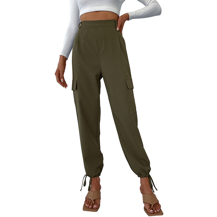 Women High-waisted cargo pants with adjustable ankle ties Lune London