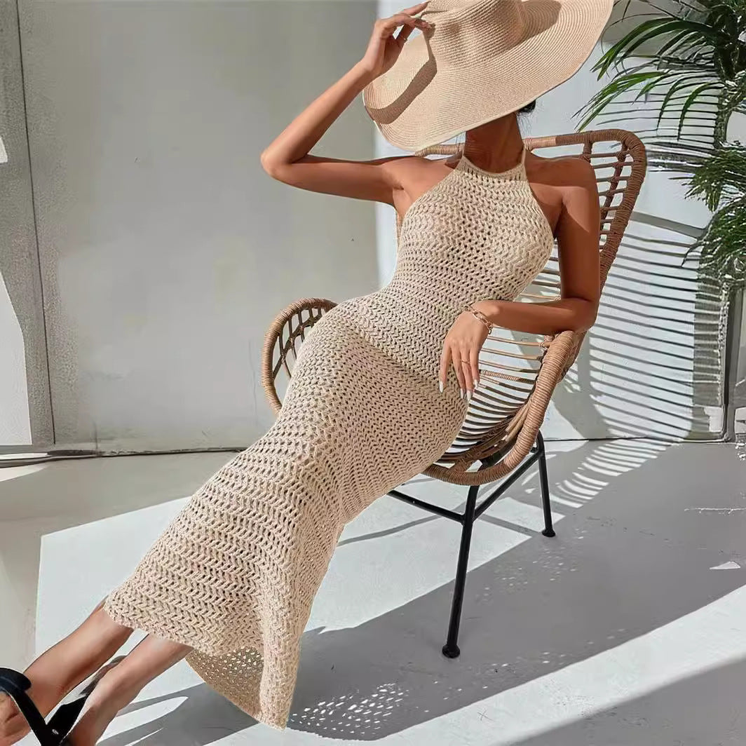 Lune London long sleeve halter dress Damen in airy crochet structure