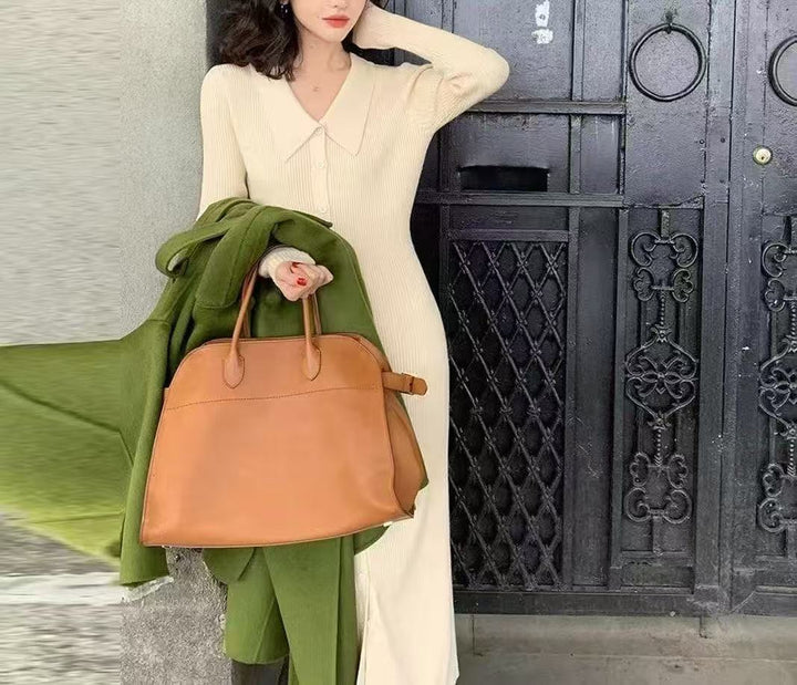 Maxi knit dress for women with button closure and trendy collar Lune London