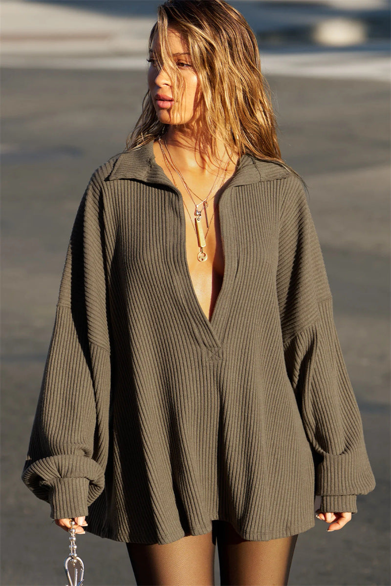 Casual knit sweater for women with a high collar and wide sleeves Lune London