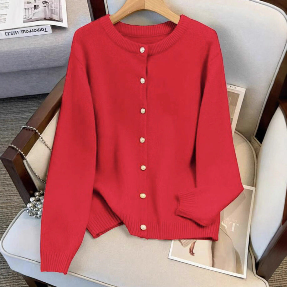 Ladies knitted sweater and cardigan with pearl buttons Lune London