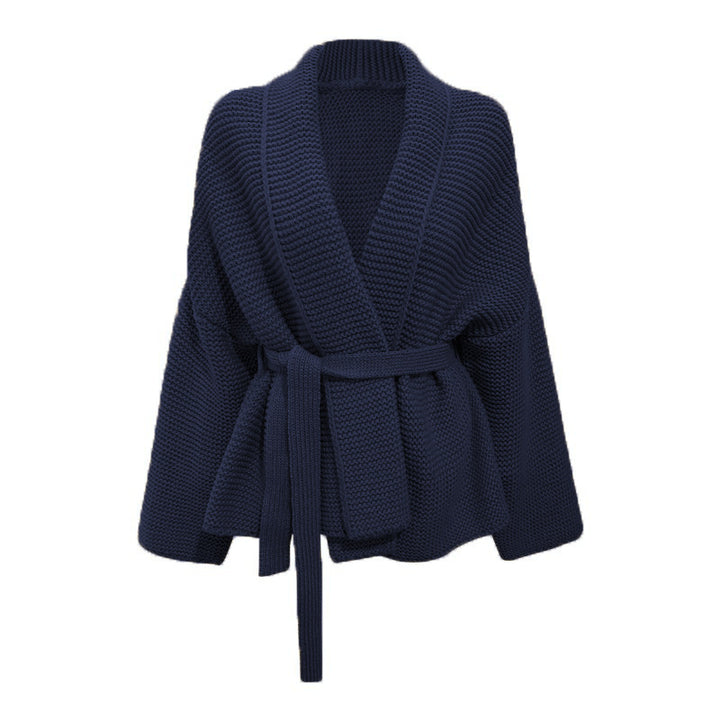 Women's chunky knit cardigan with wide shawl collar and tieable belt Lune Londonl