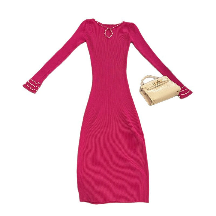 Maxi knit dress for women with keyhole detail and bead embellishments Lune London