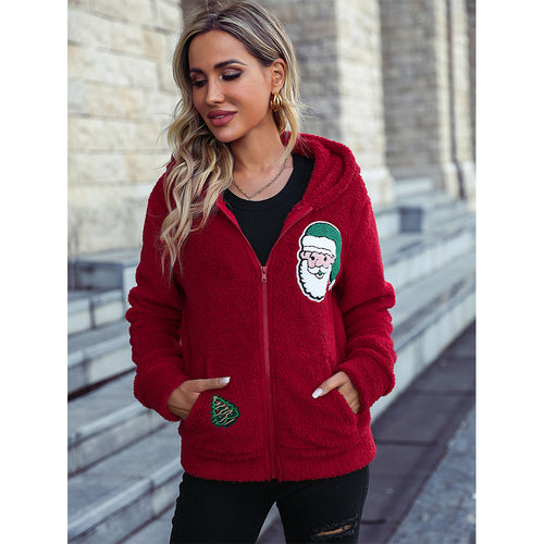 Ladies Christmas cozy jacket with hood and festive print Lune London