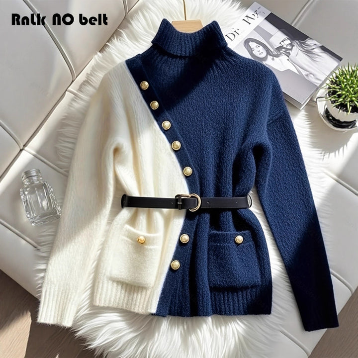Women Chic sweater with high collar and elegant buttons Lune London