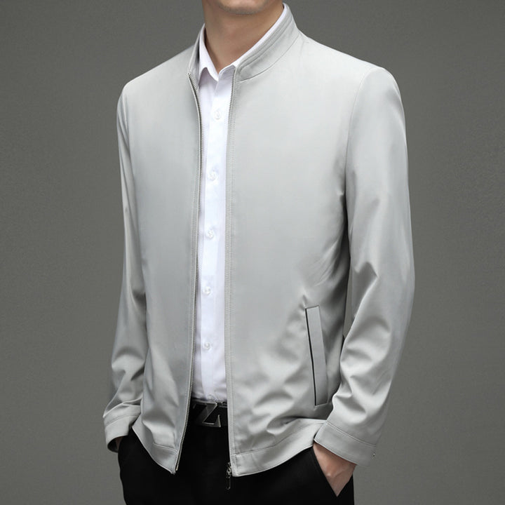 Fashionable men's transition jacket with stylish high collar and practical pockets Lune London