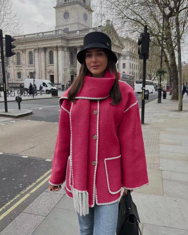 Ladies Cozy Fleece Jacket with Elegant Fringe and Lune London Button Detail