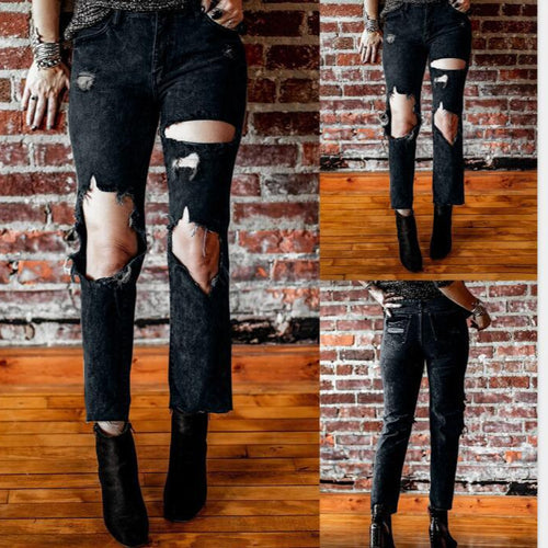 Women's Destroyed Jeans with High Waist and Casual Cut Lune London