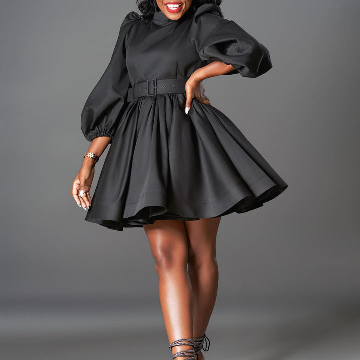 Skater dress for women with fitted belt and voluminous sleeves Lune London