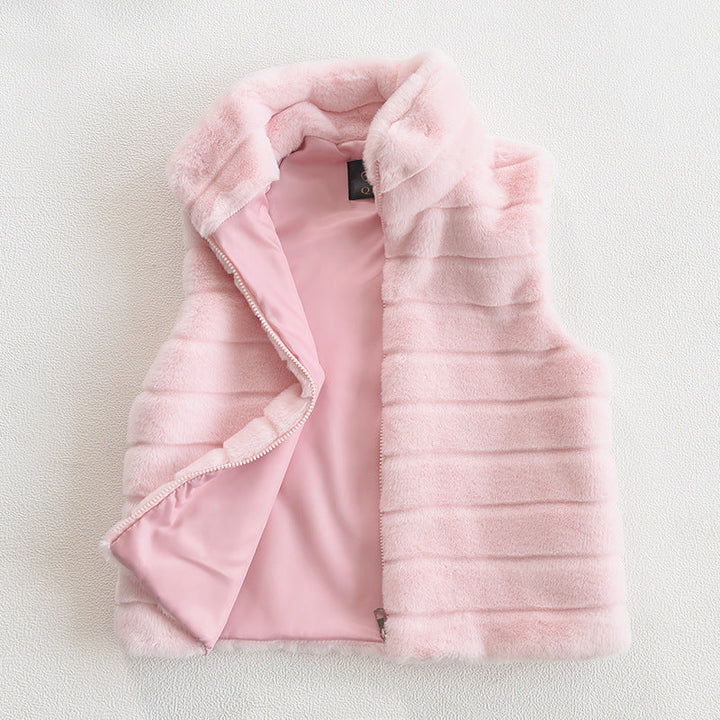 Ladies Stylish Quilted Vest Made Of Faux Fur with High Collar Lune London