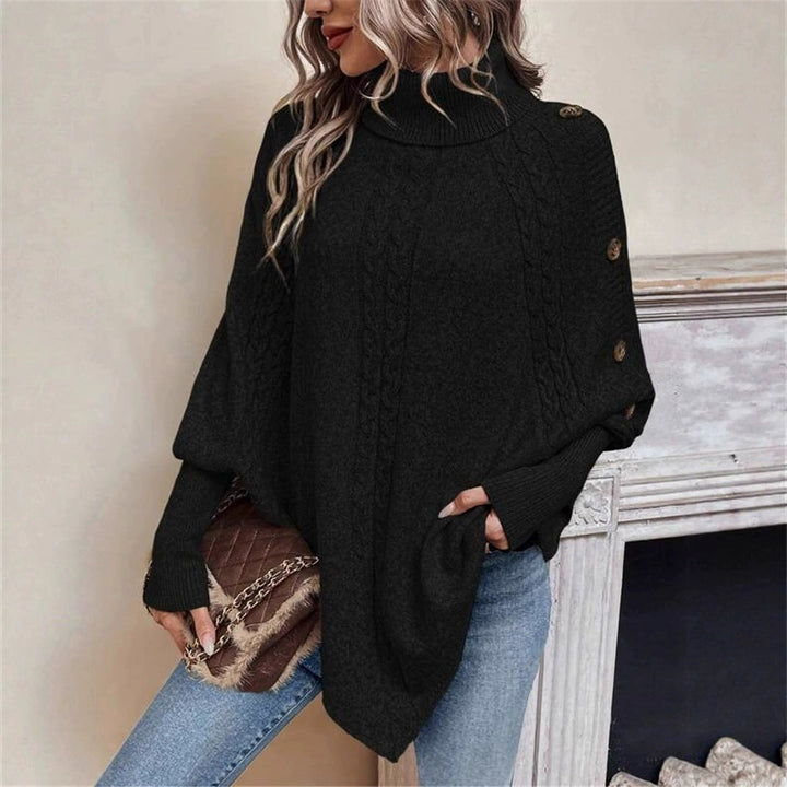 Women's knitted sweater with modern turtleneck and decorative buttons Lune Londonl