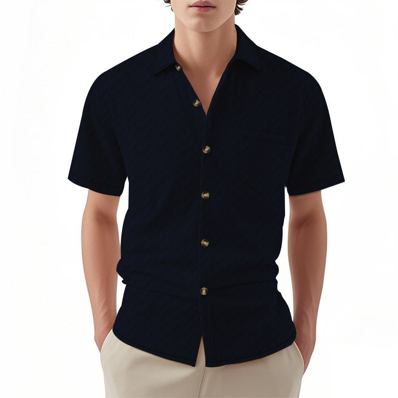 Short sleeve shirt for men with textured design and practical chest pocket detail Lune London