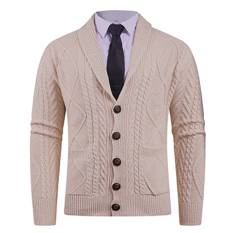 Men's knitted jacket with a marked diamond pattern and an elegant shawl collar Lune London