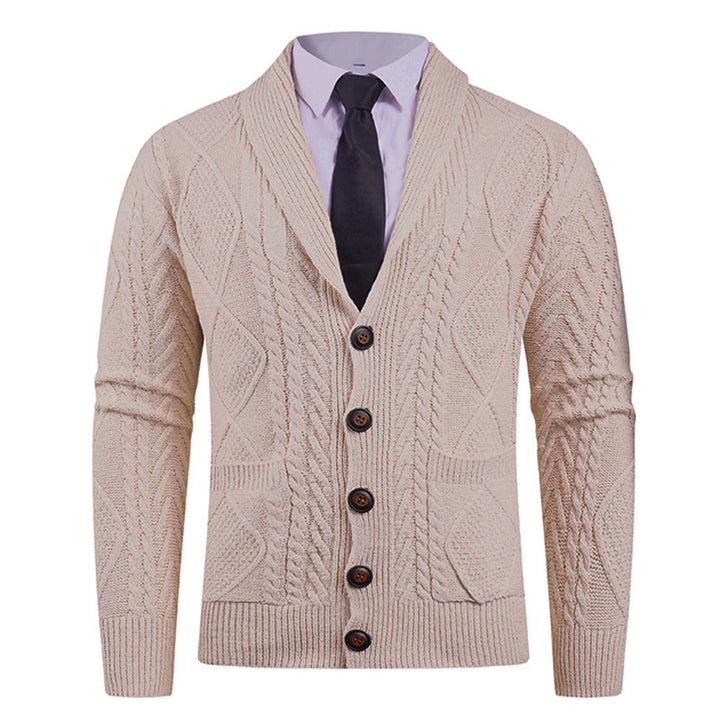 Men's knitted jacket with a marked diamond pattern and an elegant shawl collar Lune London