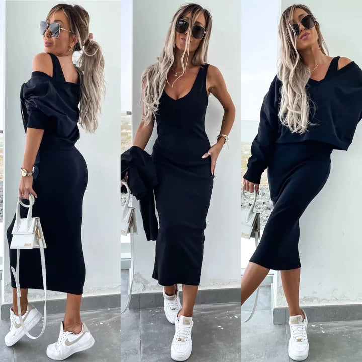 Elegant and casual two-piece set for women with V-neck and wide top Lune London