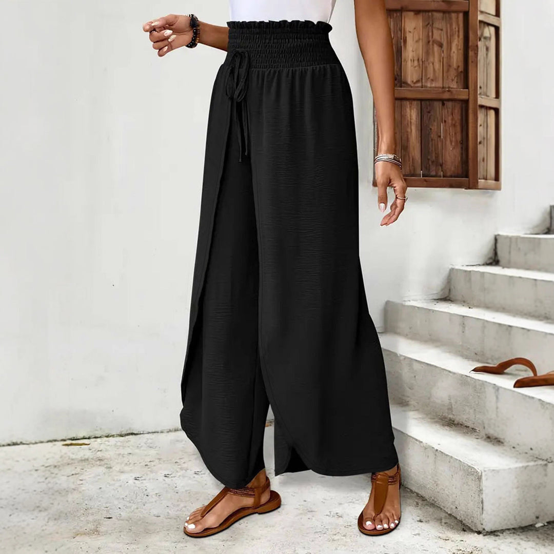 Palazzo pants for women with elastic waist and side slits Lune London