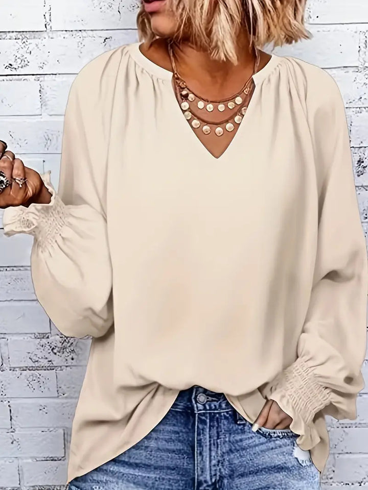 Ladies Elegant V Neck Blouse With Puff Sleeves Lune London