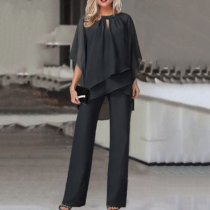Ladies Elegant Chic Cape Jumpsuit Set
