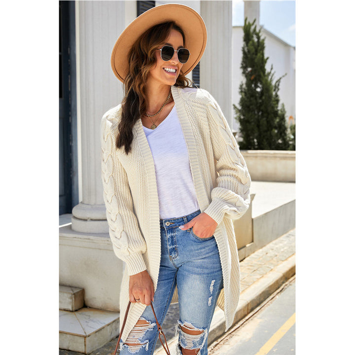 Ladies Large Knit Cardigan with Cable Pattern and Open Front Lune London