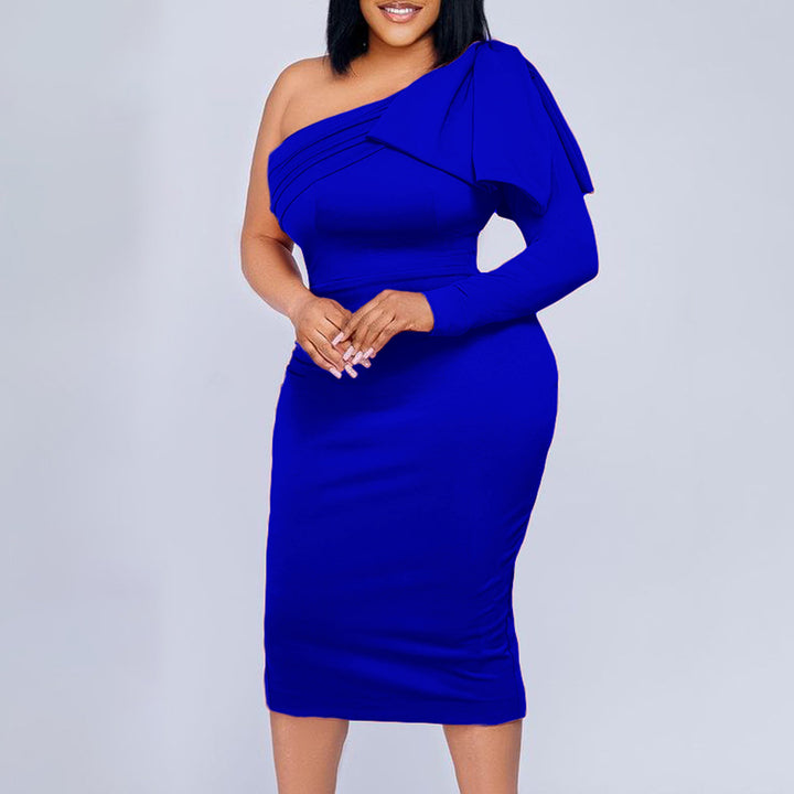 Asymmetrical dress for women fitted with drapes Lune London