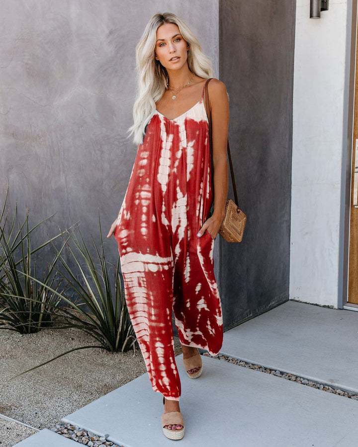 Ladies elegant jumpsuit with spaghetti straps and wide legs Lune London