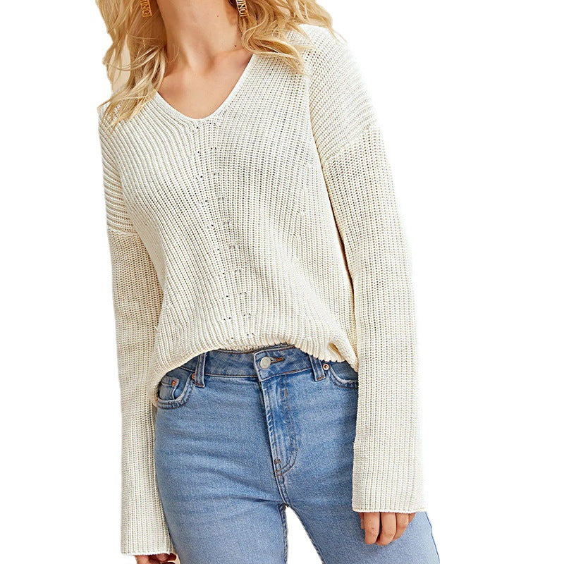 V-neck knit sweater for women with a relaxed fit and fine knit design Lune London