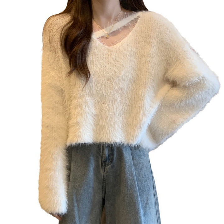 Pull Femme Fluffy à Coupe Décontractée et Décolleté en V Profond Chic & Stil