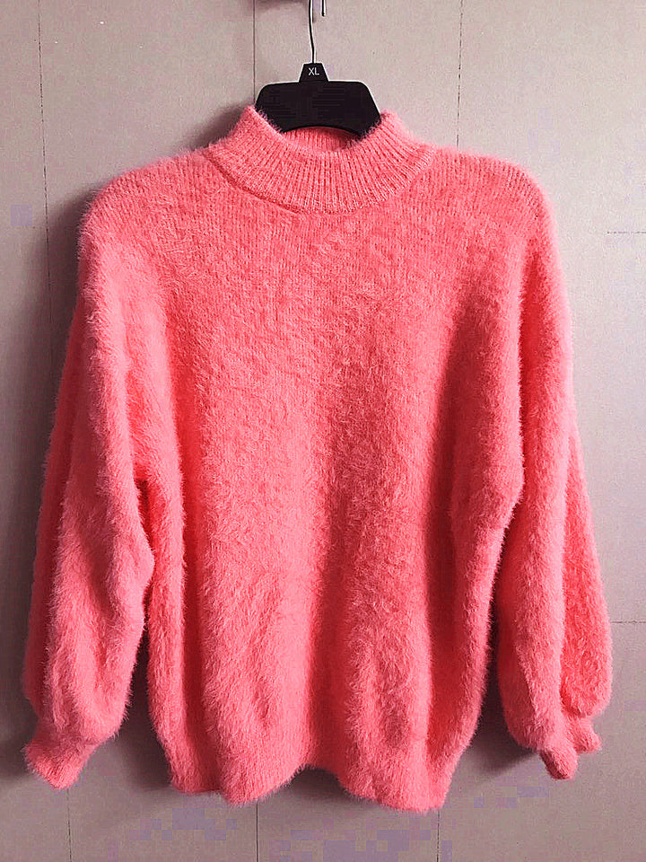 Women’S Fleece Turtleneck Sweater with Puff Sleeves and Textured Design Lune London