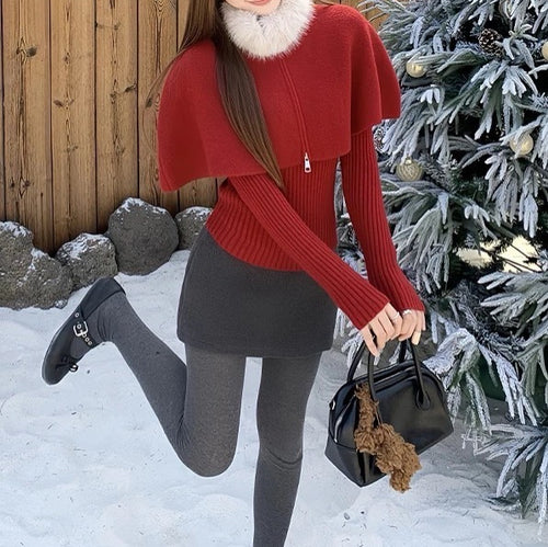 Drapé en tricot pour dames avec col en fourrure amovible Chic & Stil