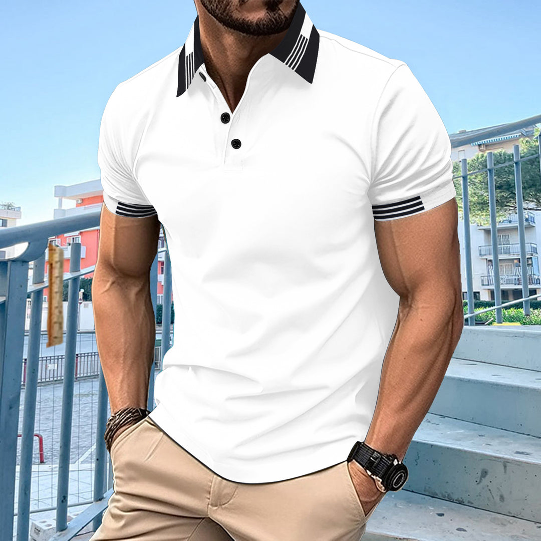 Elegant short-sleeved polo for men with contrasting piping Lune London