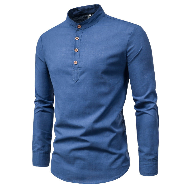 Men's long sleeve shirt with Henley neckline and decorative button placket Lune London