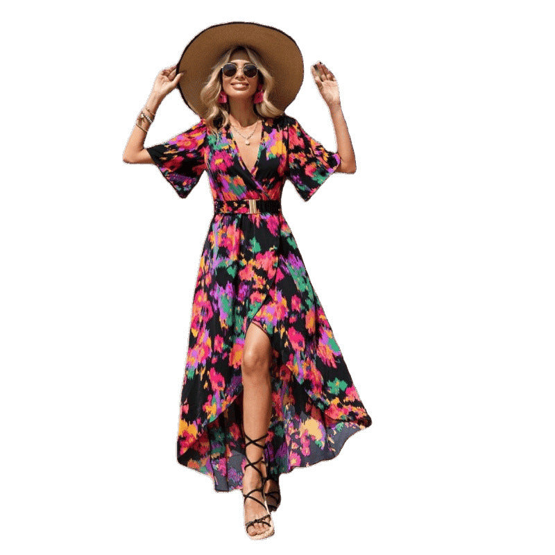 Ladies Elegant Floral Dress Maxi Draped Lune London