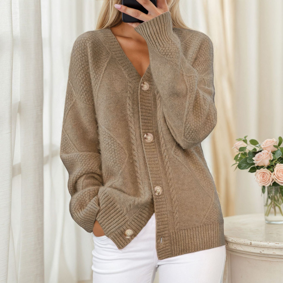 Knit jacket for women with braided pattern and elegant button detail Lune London