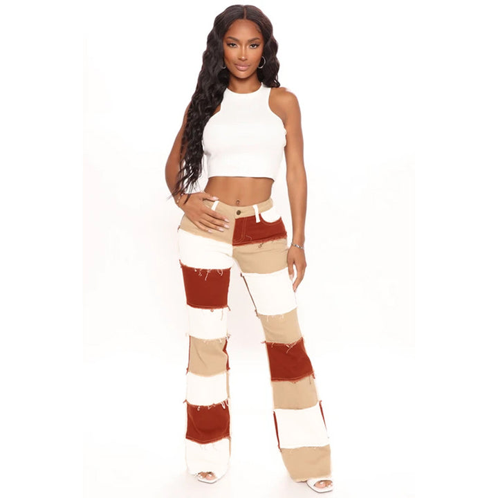 Modern bootcut jeans for women with an unconventional patchwork design Lune London