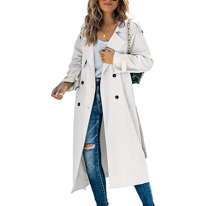 Elegant trench coat for women with double-breasted closure and belted waist Lune London