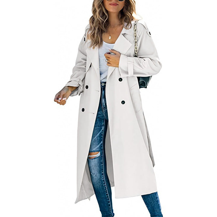 Elegant trench coat for women with double-breasted closure and belted waist Lune London