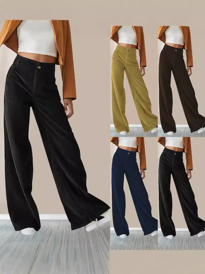 Ladies Elegant, wide chino pants with practical pockets and high waist Lune London