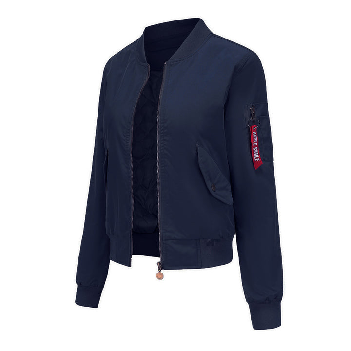 Elegant women's bomber jacket with practical side pockets and elastic edges Lune London