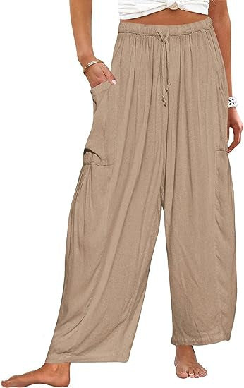 Comfortable wide-leg pants for women with practical side pockets and elastic waistband Lune London
