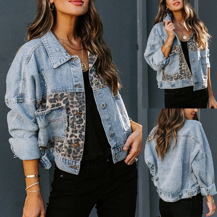 Veste en jean à coupe courte pour femmes avec motif léopard Chic & Stil