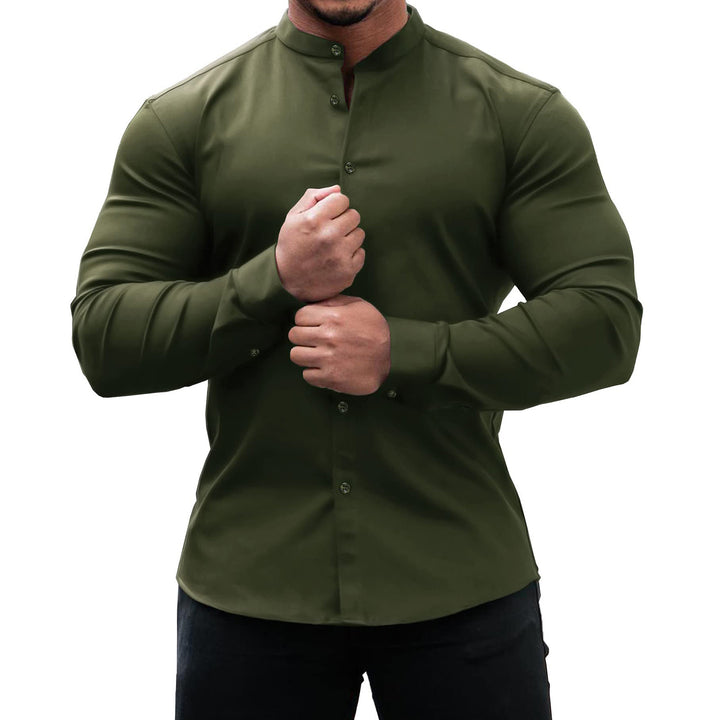Long sleeve shirt for men with a modern button placket and a stylish stand collar Lune London