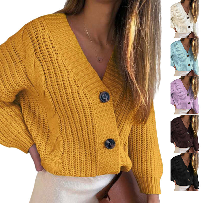 Ladies cardigan with plunging V-neck and decorative buttons Lune London