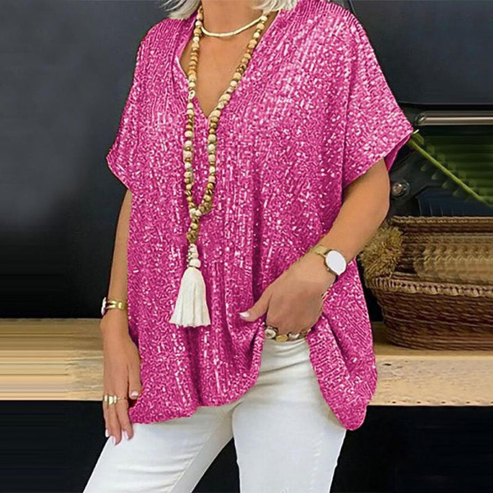 T-Shirt tunique paillettes glamour pour femmes avec décolleté en V Lune London