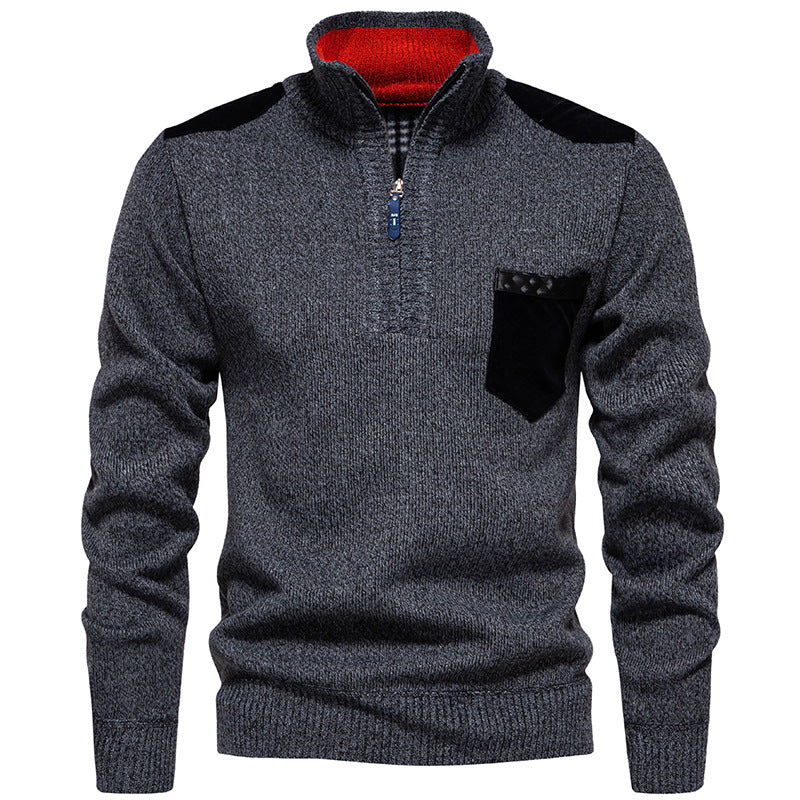 Men's high collar pullover with contrasting details and practical pockets Lune London